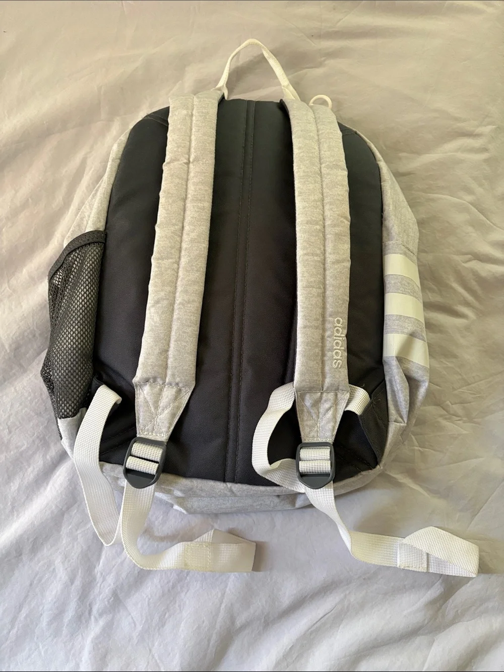adidas Light Gray Backpack with Rainbow Logo and Zipper